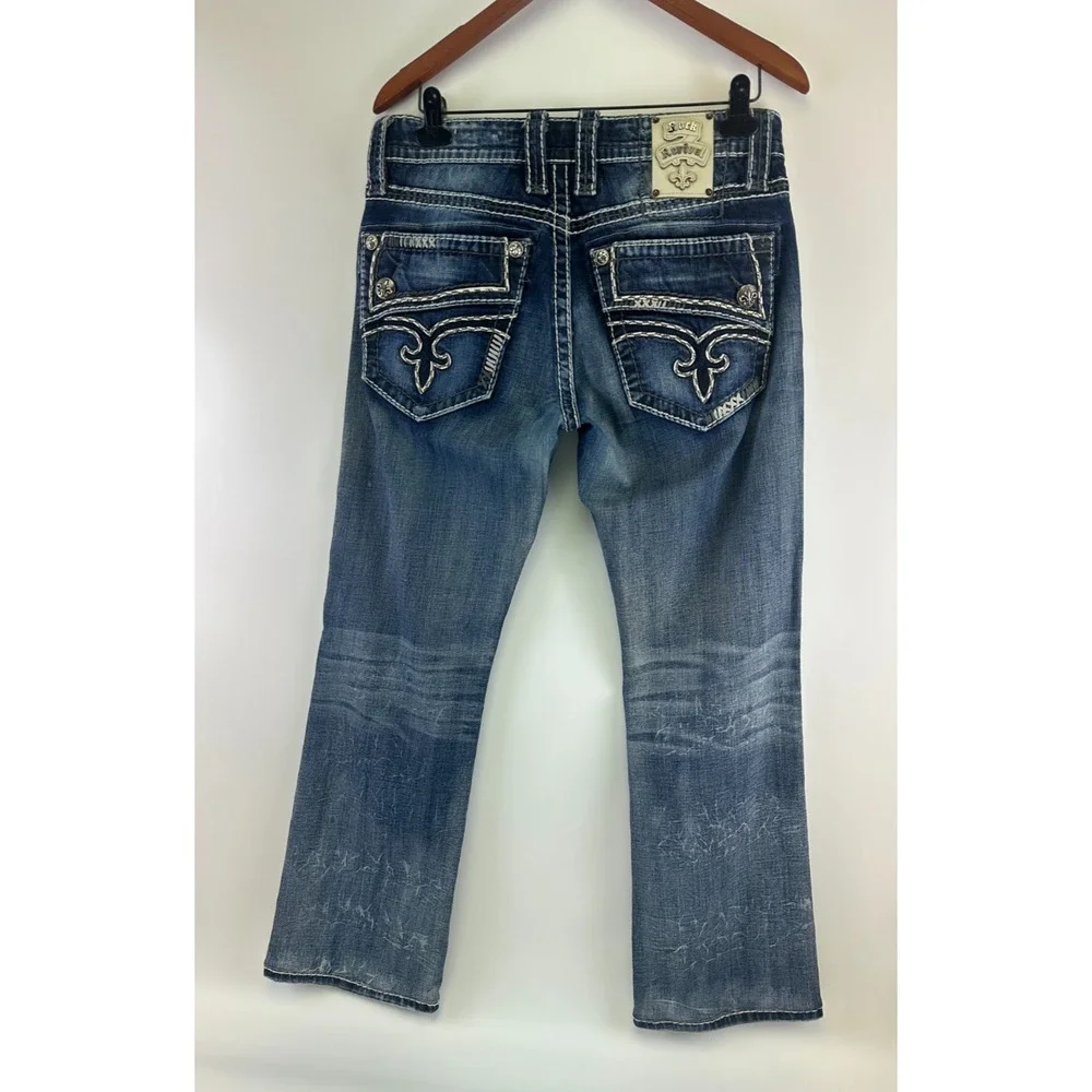 Rock Revival Destin Boot Cut Jeans Embellished Denim Embroidered Cowboy Mens 32